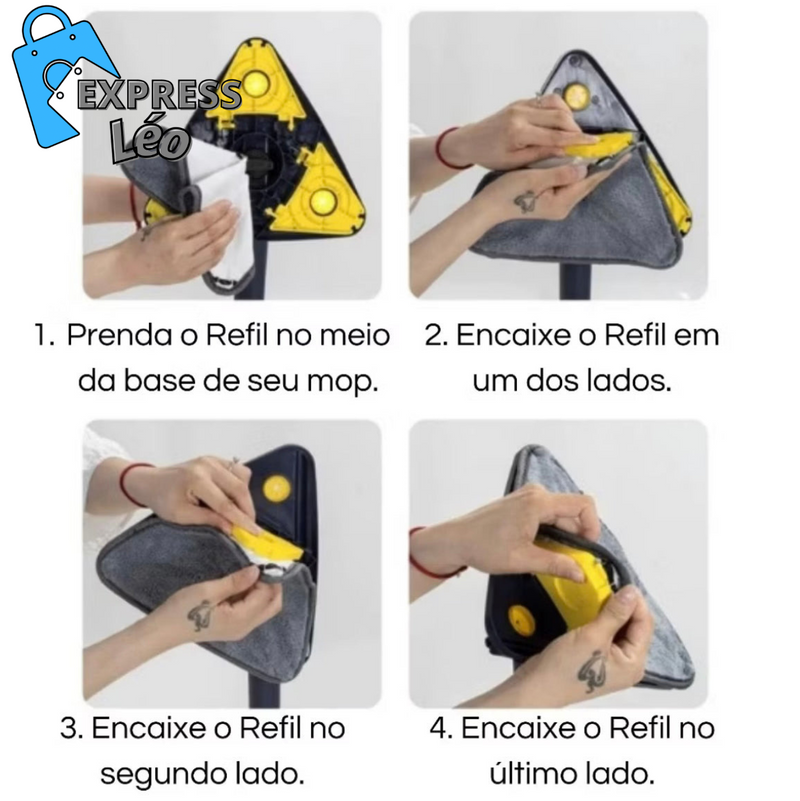 RODO ESFREGÃO DE LIMPEZA TRIANGULAR 360 GRAUS