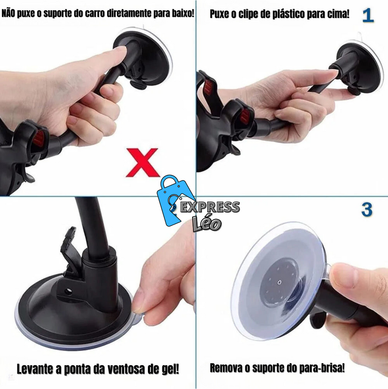 Suporte de Celular para Carro com Rotação de 360° – Montagem Universal para Painel ou Parabrisa, Ajustável e Flexível