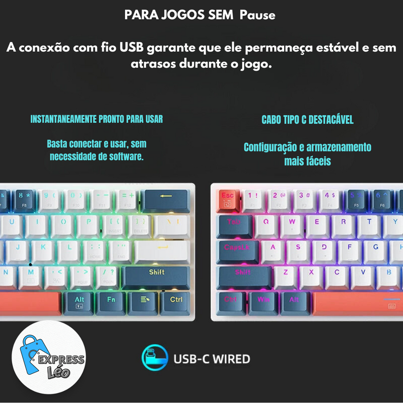 Teclado Mecânico Mini Machenike K500-B61 60% com 61 Teclas, RGB e Troca Rápida, Tipo Full Key, com Fio