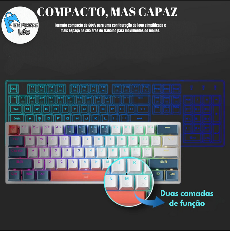 Teclado Mecânico Mini Machenike K500-B61 60% com 61 Teclas, RGB e Troca Rápida, Tipo Full Key, com Fio