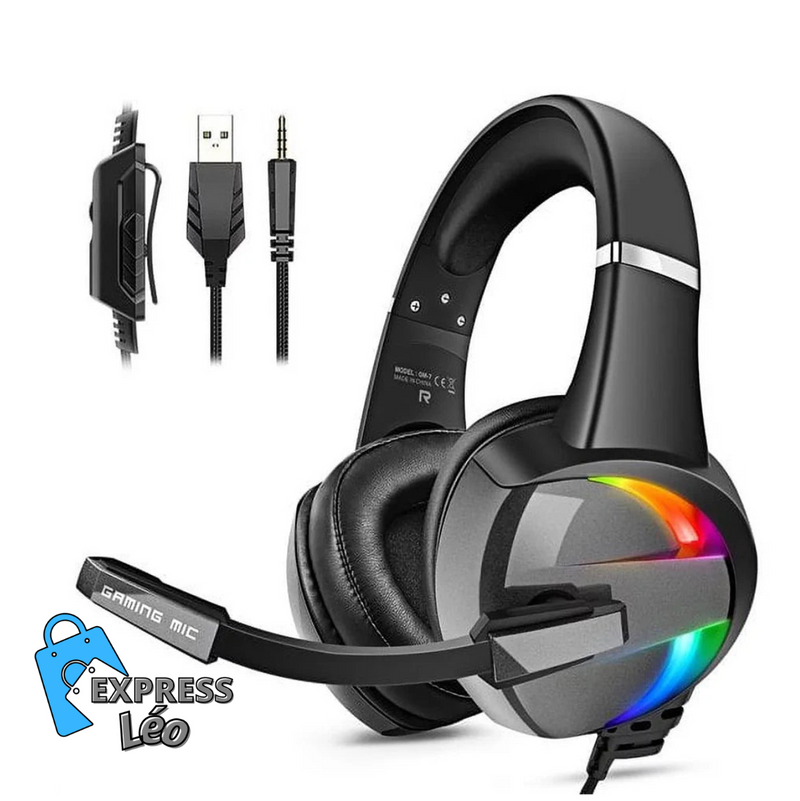 Headset Gamer RGB com Microfone com Cancelamento de Ruído e Som Surround