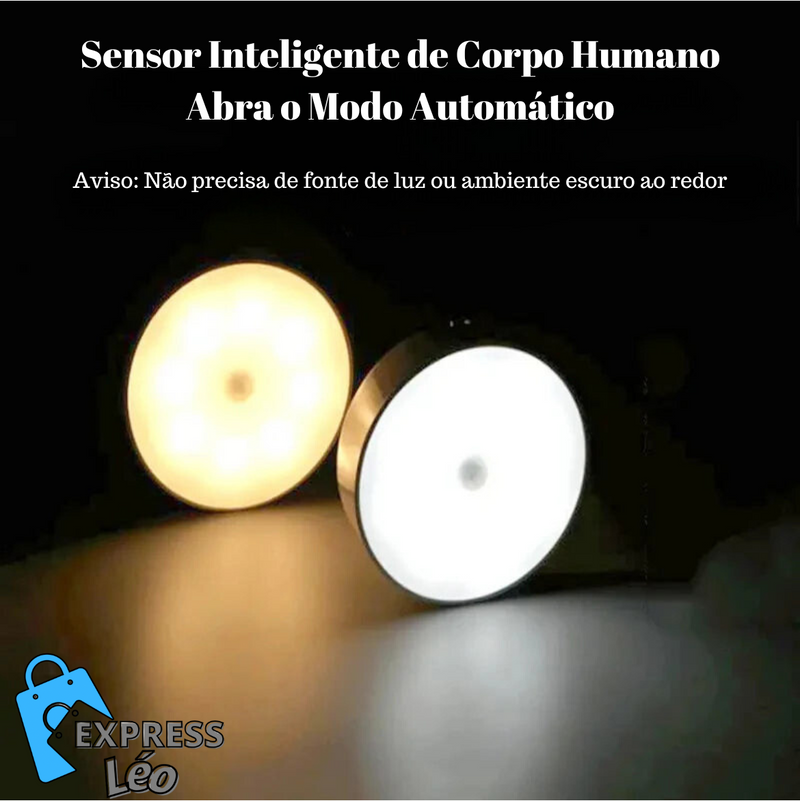 Luminária Inteligente LED com Sensor Corporal – Iluminação Automática de Emergência com Carregamento USB e Fixação Magnética