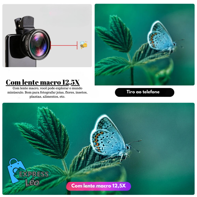 Kit de Lentes para Telemóvel USLION 2 em 1 - Grande Angular e Macro